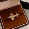 Gold Rhinestone Zirconia Flower Open Ring - Women's Luxury Adjustable Finger Ring