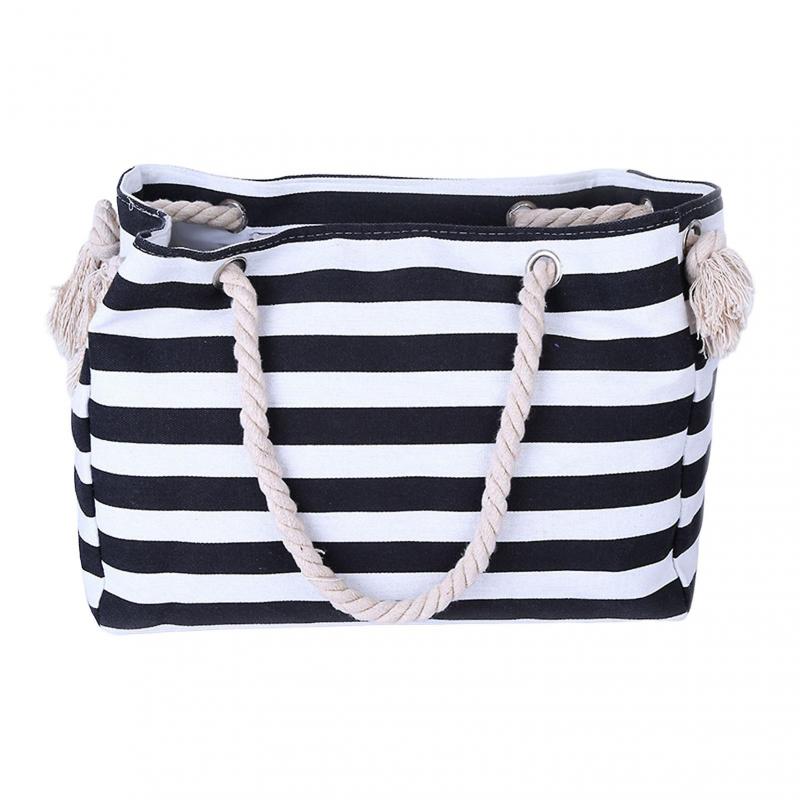Tote Bag Large Capacity Zipper Closure Strong Load Bearing Striped Pattern Multi-use Storage Portable Foldable Women Beach Bag Travel Supplies