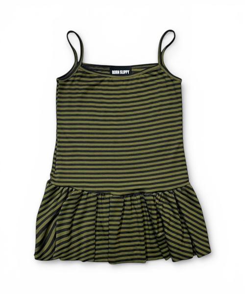 Bonseullipi Stripe Frill Layered Sleeveless (Khaki)