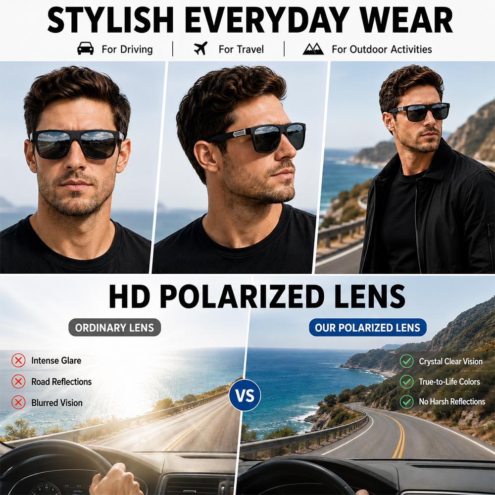 Classic Square Polarized Sunglasses For Men Women UV400 Driving Fishing Cycling Sports Lightweight Sun Glasses