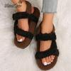 Comfortable Fluffy Slippers for Women Indoor Shoes Thick Flat Bottom Lightweight Short Plush Sandals Autumn Winter Women's Shoes