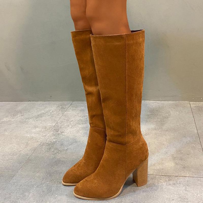 

Модные ретро ботинки на высоком каблуке большого размера на молнии женские осенне-зимние из искусственной замши ботинки до середины икры женские однотонные современные ботильоны женские 36