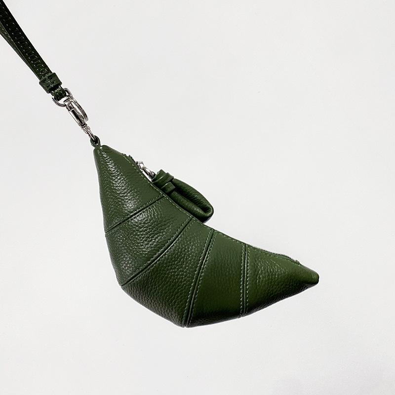 LE Genuine Leather Mini Croissant Headphone & Messenger Bag - Women's Sheep Leather Dumpling & Key Holder.