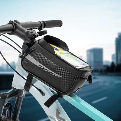 Frame Bag with Phone Holder,   Screen Compatible, Mountain Bike Front Storage Pouch, Black