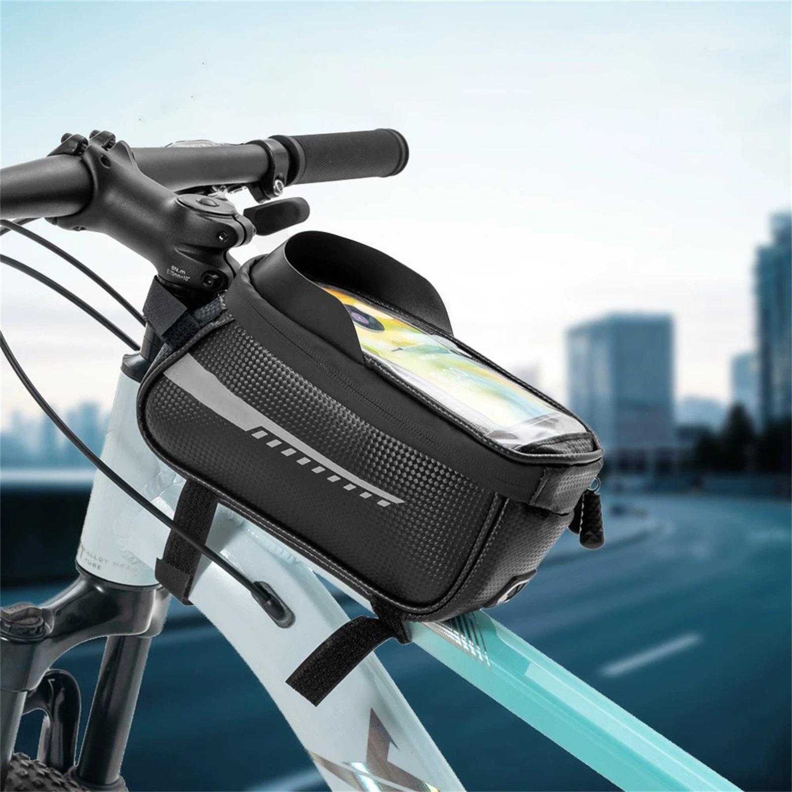 

Frame Bag with Phone Holder, Screen Compatible, Mountain Bike Front Storage Pouch, Black One Size чёрный