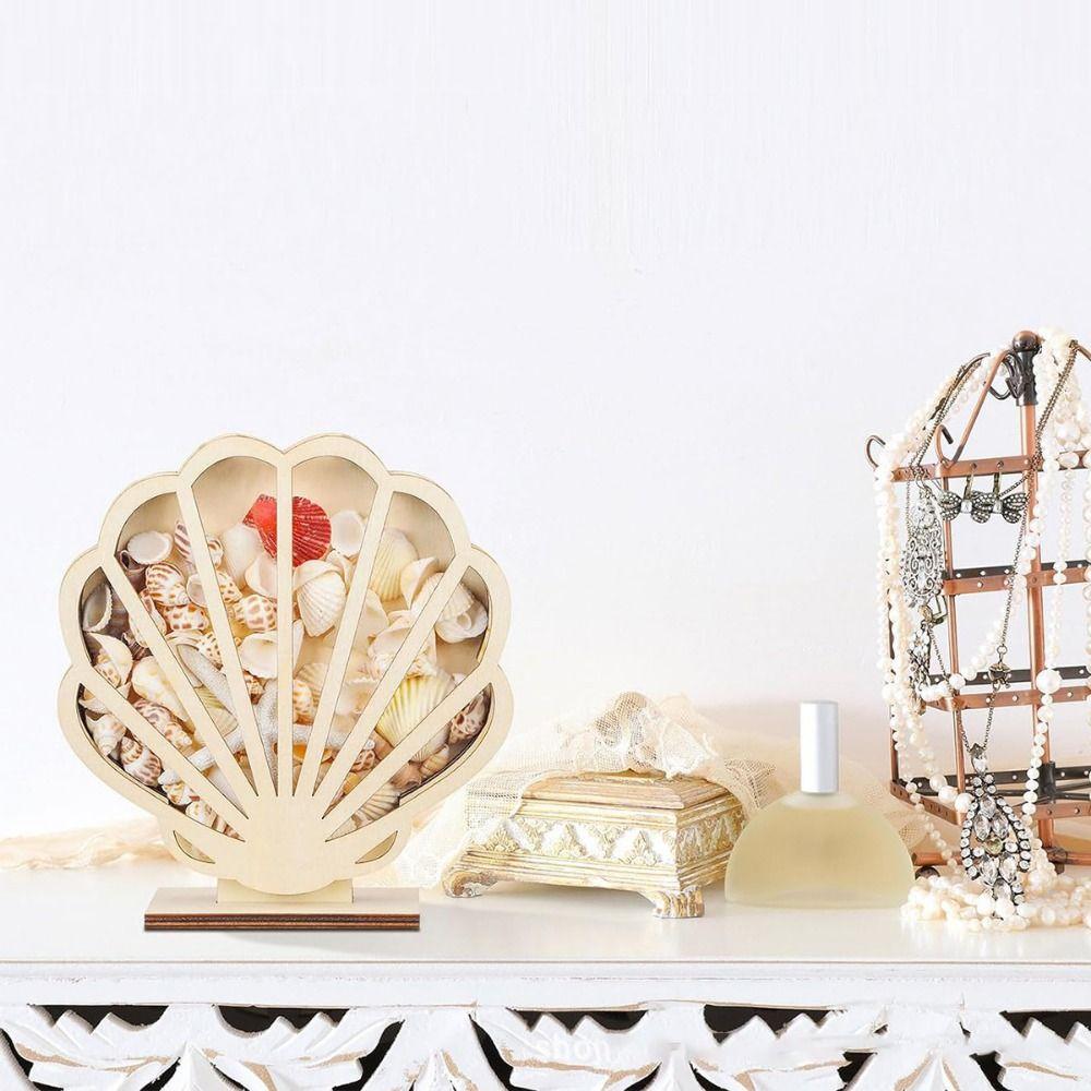 Exquisit Shell Storage Box Unique Wooden Display Box Creative Stones Storage Holder  Friend Gift