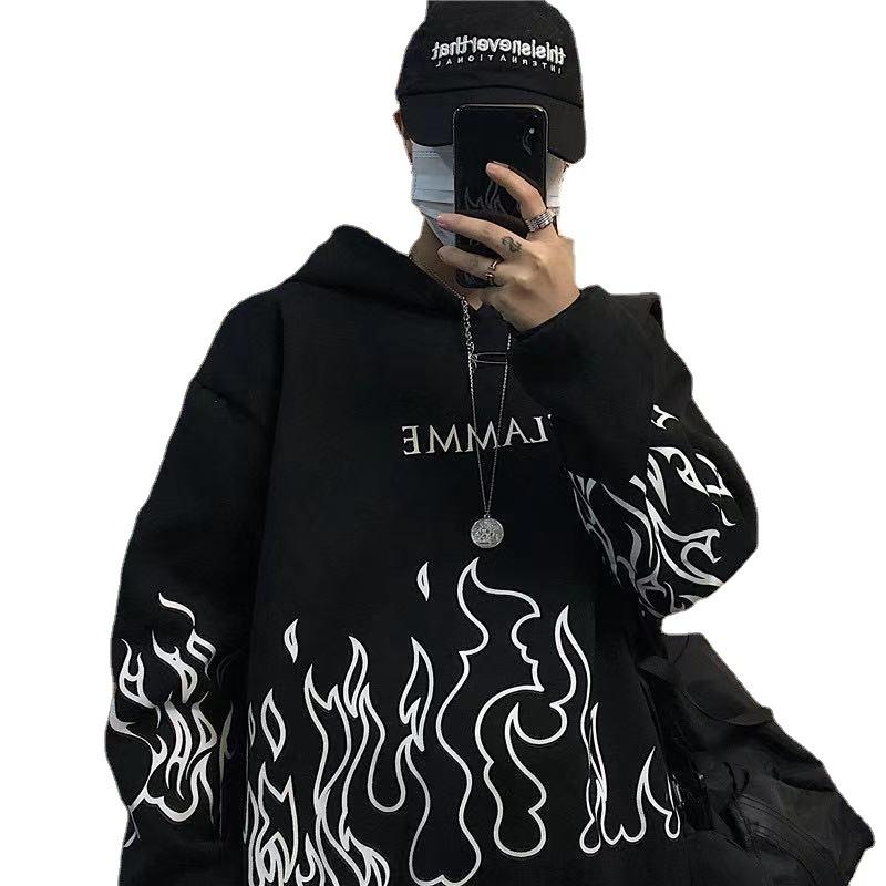 Hot Sale, Autumn and Winter Korean Edition Street Harajuku Flame, Hoodie Loose Fleece Sweater
