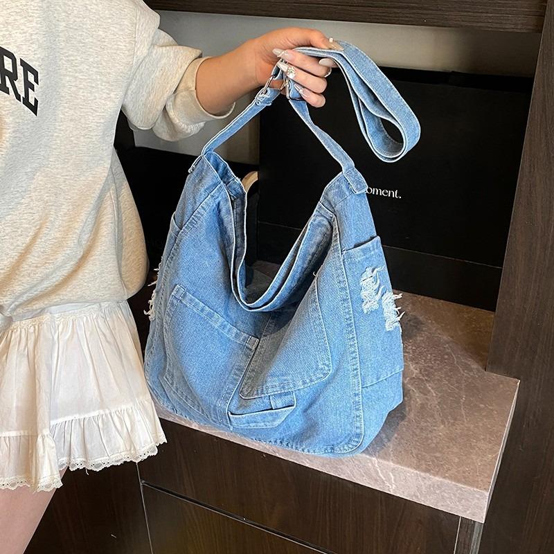 New design denim large capacity solid color new women's leisure trend simple messenger shoulder bag