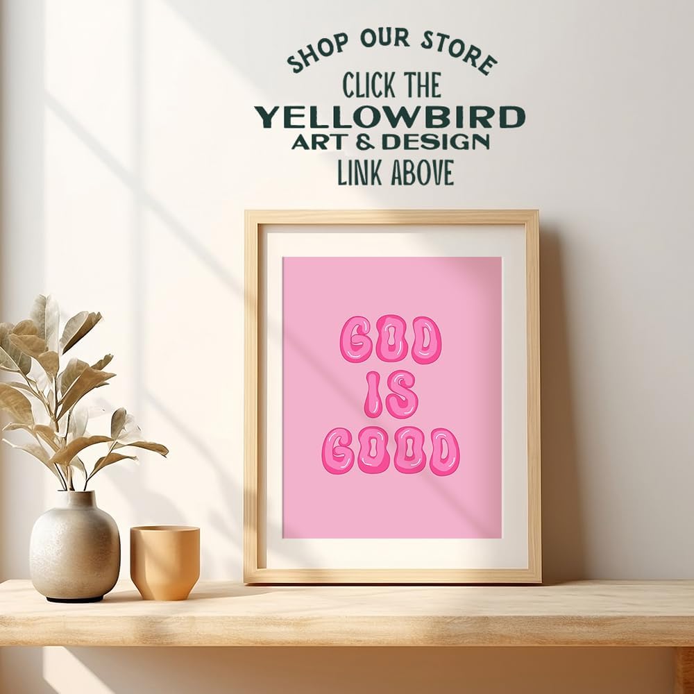 Pink Preppy Christian Wall Decor - God is Good Aesthetic Wall Decor for Women, Woman, Teen Girls - Vintage Retro Religious Gifts - Funky Chic Home