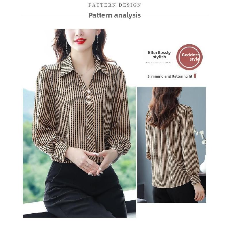 Striped Shirt for Women Spring and Autumn 2026 New Fashion Casual Chiffon Long Sleeve Blouse