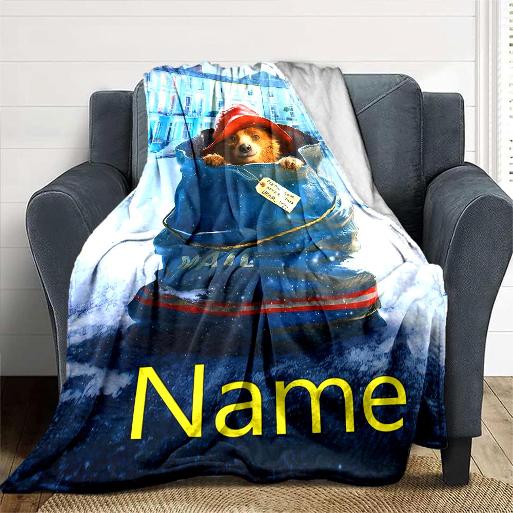 Customiz Name Personality Paddington Bear Blanket Soft &Warm Sofa Office Bed Travel Lunch Break Blanket, Gift Suitable All Seasons