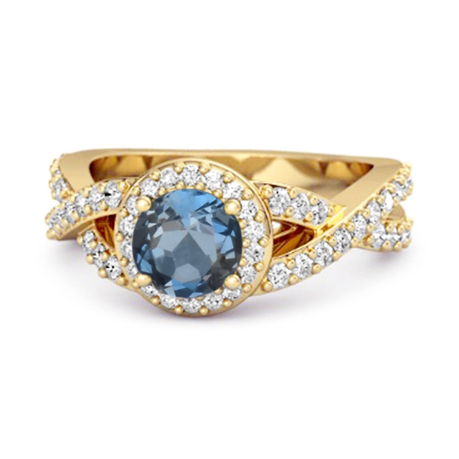 London Blue Topaz Halo Accents Ring - 925 Sterling Silver Gold Vermeil 6