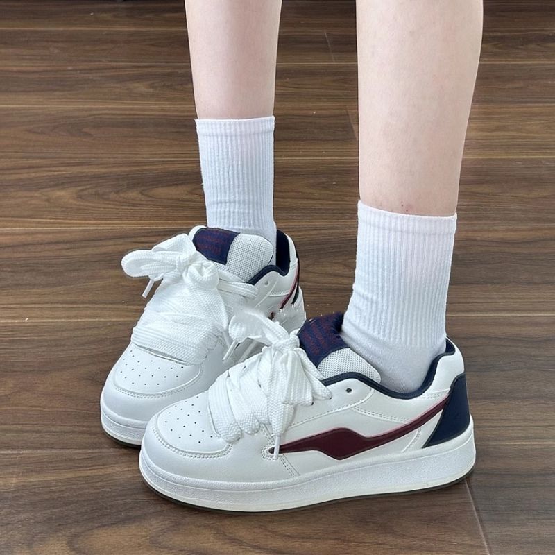Retro Burgundy Platform Bread Shoes Women's Ins Tide 2025 Autumn New Campus Style Versatile Casual Board Shoes