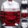 Fashion Men Color Block Patchwork O Neck Long Sleeve Knitted Sweater Top Blouse