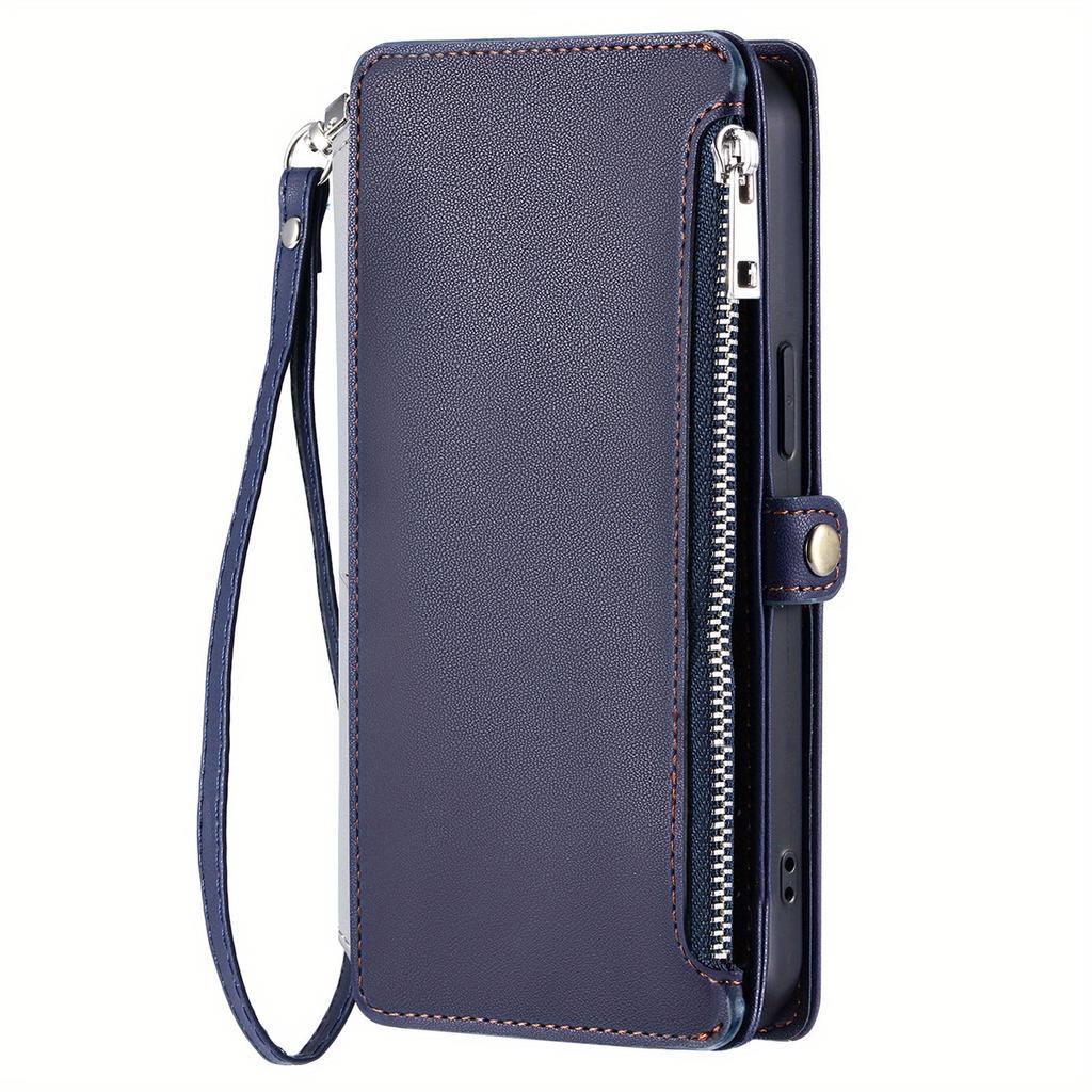 Wallet Leather Flip Case for iPhone 16E 16 Pro Max 15 14 Plus 13 12 11 Wrist Strap Zipper Handbag Card Slot Stand Book Cover