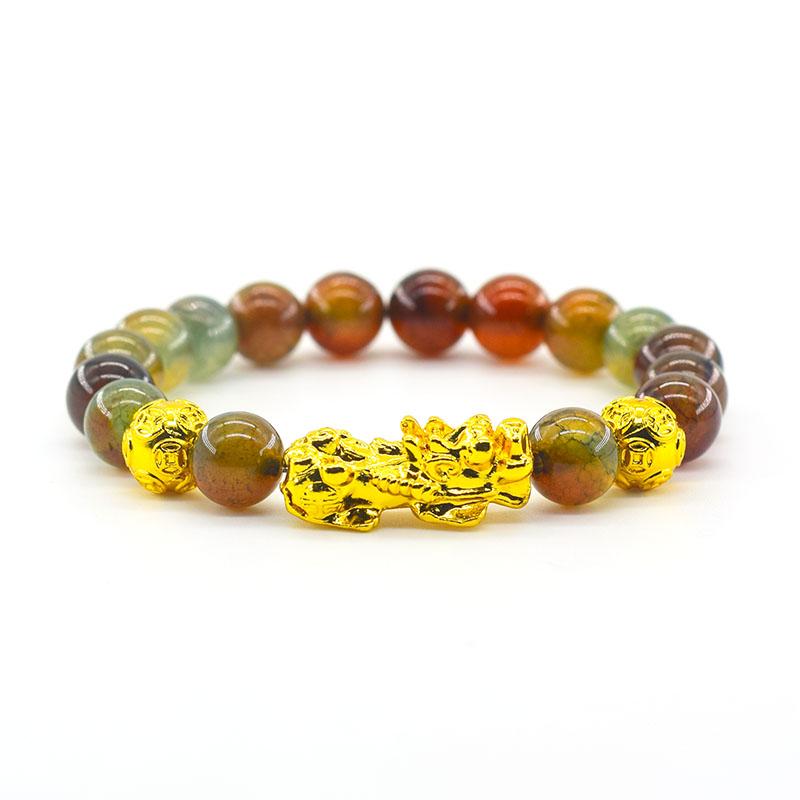 Pixiu Armband Feng Shui Rijkdom en Geluk Armband Heren Polsband Goudkleur Obisidiaan Steen Kralen Zwart Zes Karakter Cadeau