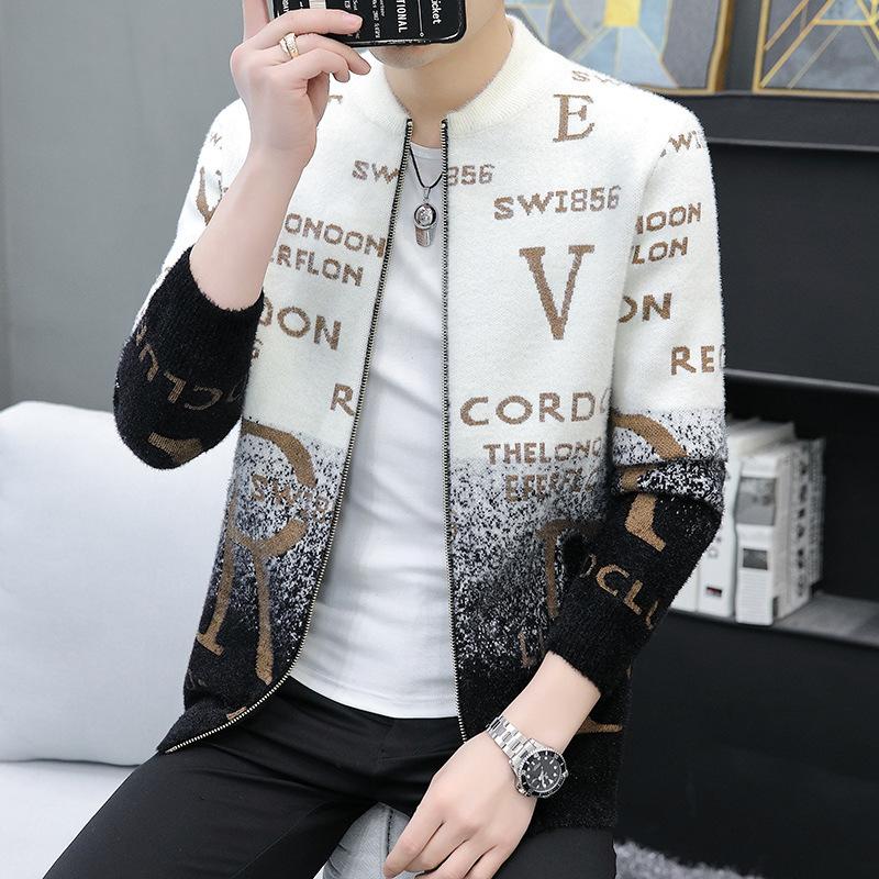 

Горячая распродажа, Мужской свитер с вышивкой букв и воротником-стойкой, Вязаный свитер большого размера, Мужской свитер из ниток M