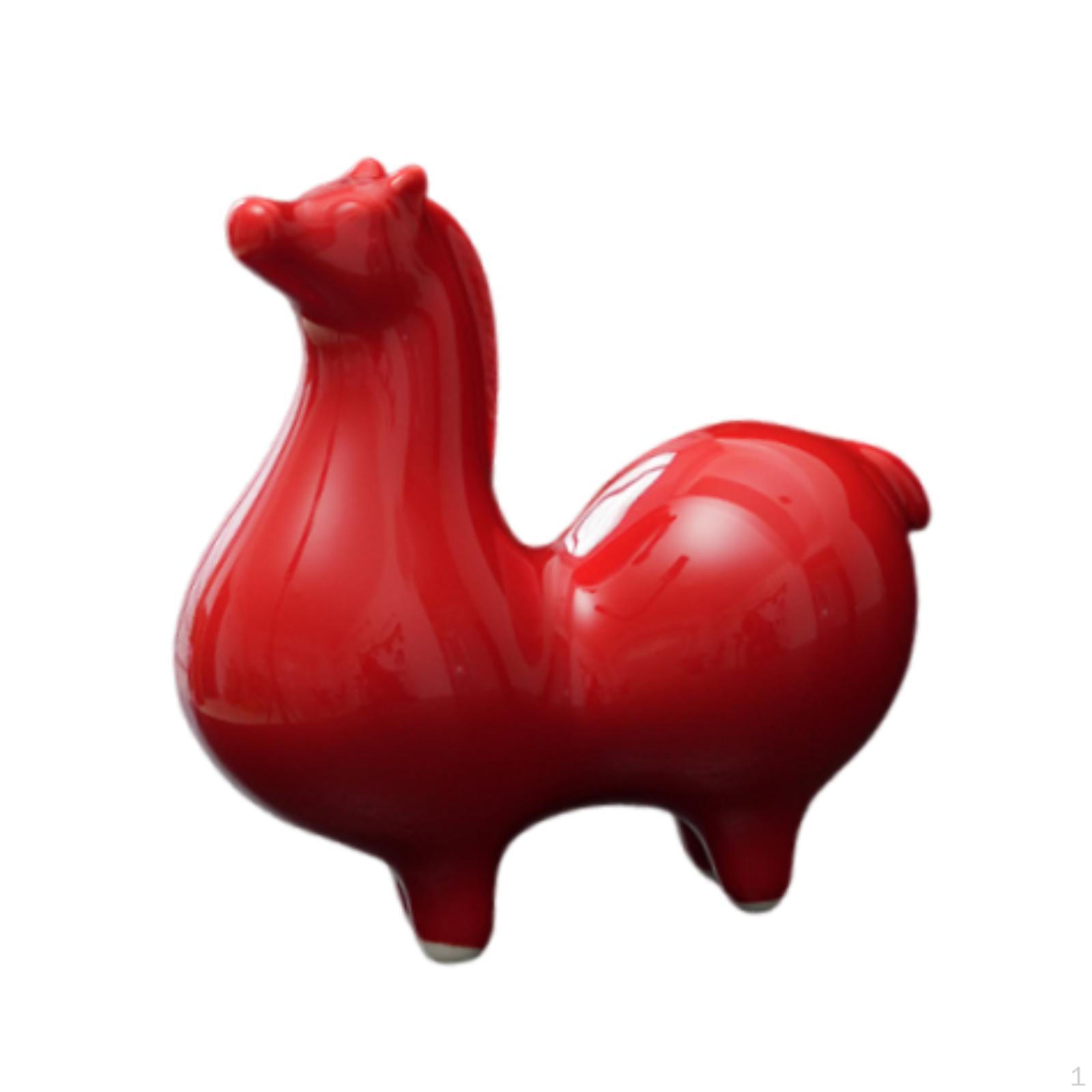 

Figurine Ceramic Horse Statue Modern Collection Ornament Sculpture for Bookshelf Home Office Red Head Down