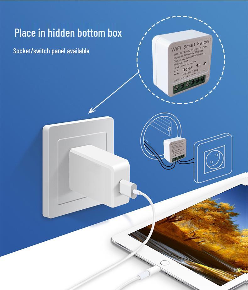 eWeLink Mini WiFi Smart Switch: Concealed On/Off, Alexa-Compatible, Mobile Timer with App Control