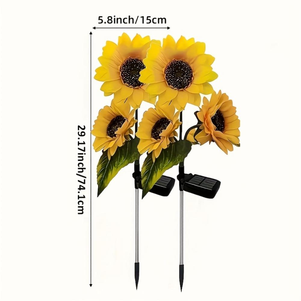 Solar Simulation Flower Lamp, Outdoor Decoration with 3 LED Sunflower Yellow Flower Lamp, Suitable for Courtyard, Villa, Lawn, Garden