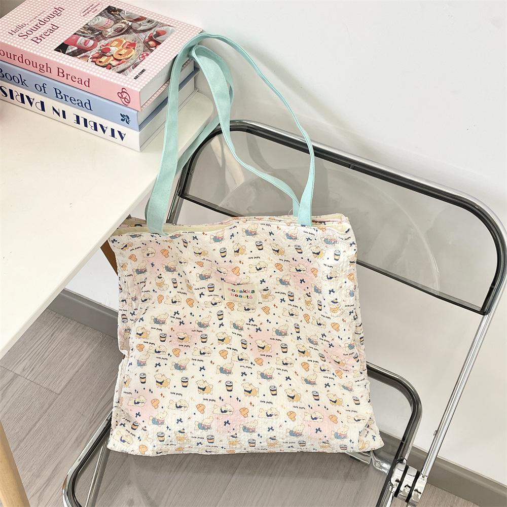 Cute Printed Kitten Canvas Bag Large Capacity Double Layer Work Bag Student Girl Summer Handbag