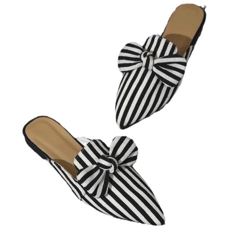 Fashion New Flat Women's Slippers 2025 Summer Sandals Plus Size Fashion Striped Slides Butterfly Indoor Women Flip Flops