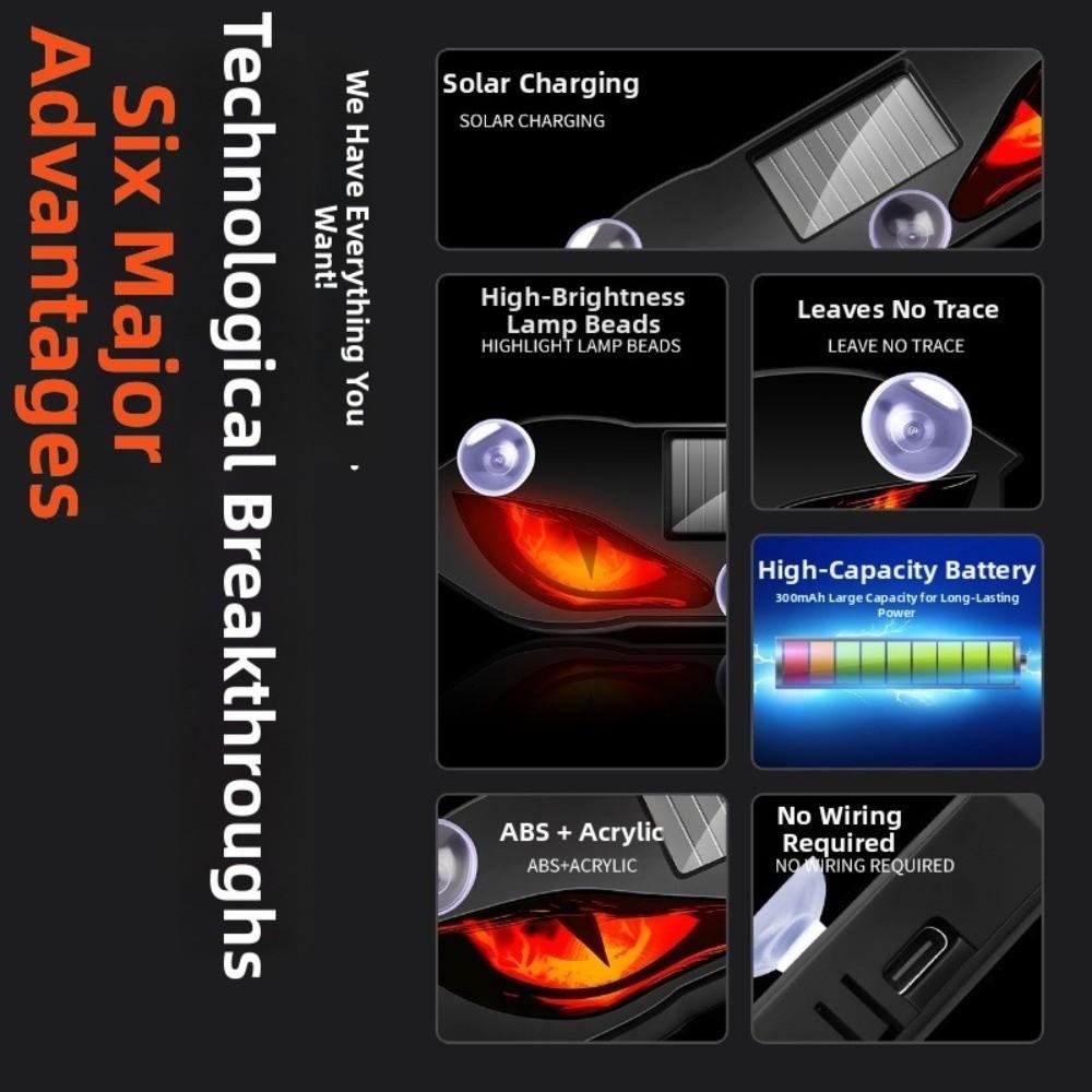 Gifts Wireless Solar LED Car Light Vibration Lights on Dynamic Display Devil Eyes Car Lights Suction Cup Car Warning Light Neon Lights 4