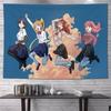 Anime Girls Friendship Tapestry Wall Hanging Peace Sign Guitar Case Colorful Aesthetic Wall Art Indie Dorm Decor