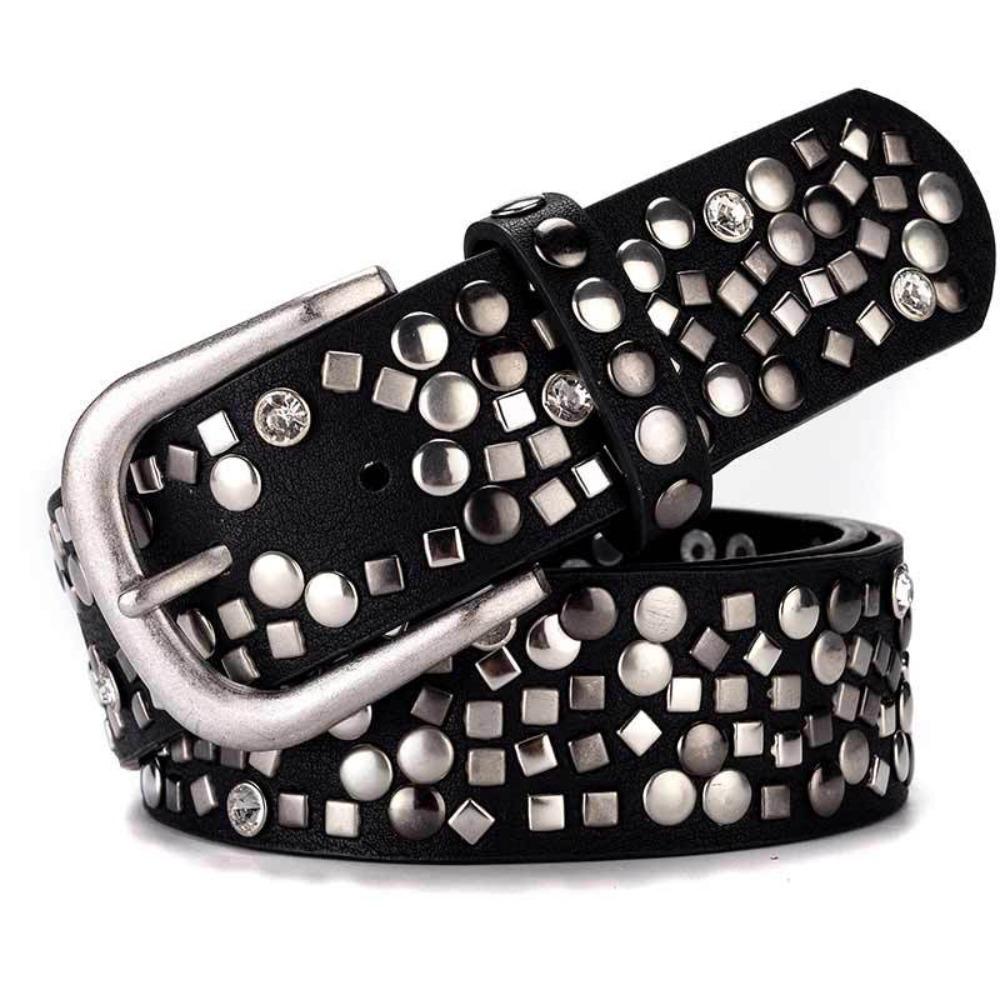 Luxury Pin Buckle Women's Belt Silver Studs Fashion Accessory Leather Belt Vintage Rivets Heavy Metal Belt Matching Jeans