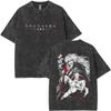 Washed Vintage Anime Inuyasha Graphic T-shirt Men Women Manga Retro Oversized T Shirts Men's Funny Cartoon Short Sleeve T-shirts
