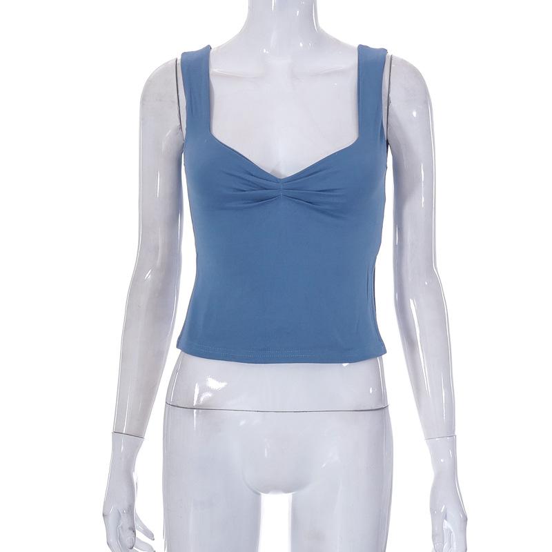 Y2K Europese en Amerikaanse zomer effen kleur vierkante hals Sling gevouwen open rug tanktop T-shirt voor dames