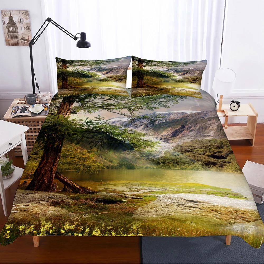Pastoral Bedding Sets 3d Duvet Cover Set 2/3pcs Bedroom Comforter Set Reactive Printing  Forest, Lowers Scenery Bedlinens 3pcs