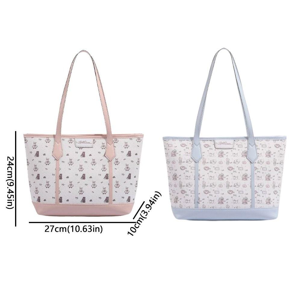 Cartoon Aesthetic Print Handbag PU Commuting Bag Kawaii Tote Bag  Casual Wear