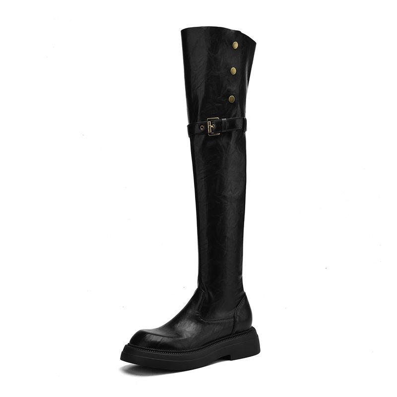 Damen High-Heel Stiefel Herbst und Winter neu dick-absatz große Größe lässige Kniestiefel