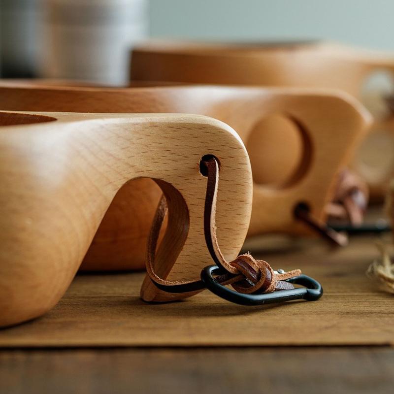 1Pc Wooden Cup Finland Kuksa Wood Mug  Outdoor Camping Cup Coffee Tea Mug Breakfast Juice Milk Mug Portable Picnic Drinking Cup