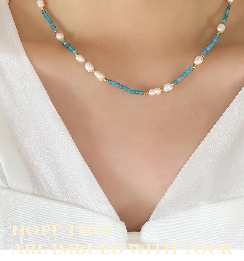 European-American Fashion Blue Stone & Freshwater Pearl Necklace