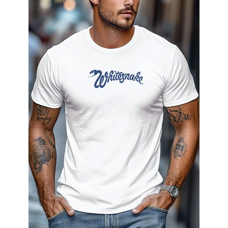 European Size Men'S Whitesnake Graphic T-Shirt - Royal Blue Casual Crew Neck Tee with Bold "Whitesnake" Design, Short Sleeve, Lightweight