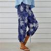 Summer Women's Pants Cotton Linen High Waist Drawstring Nine-quarter Pants Elastic Waist Bundle Foot Mouth Retro Print Pants