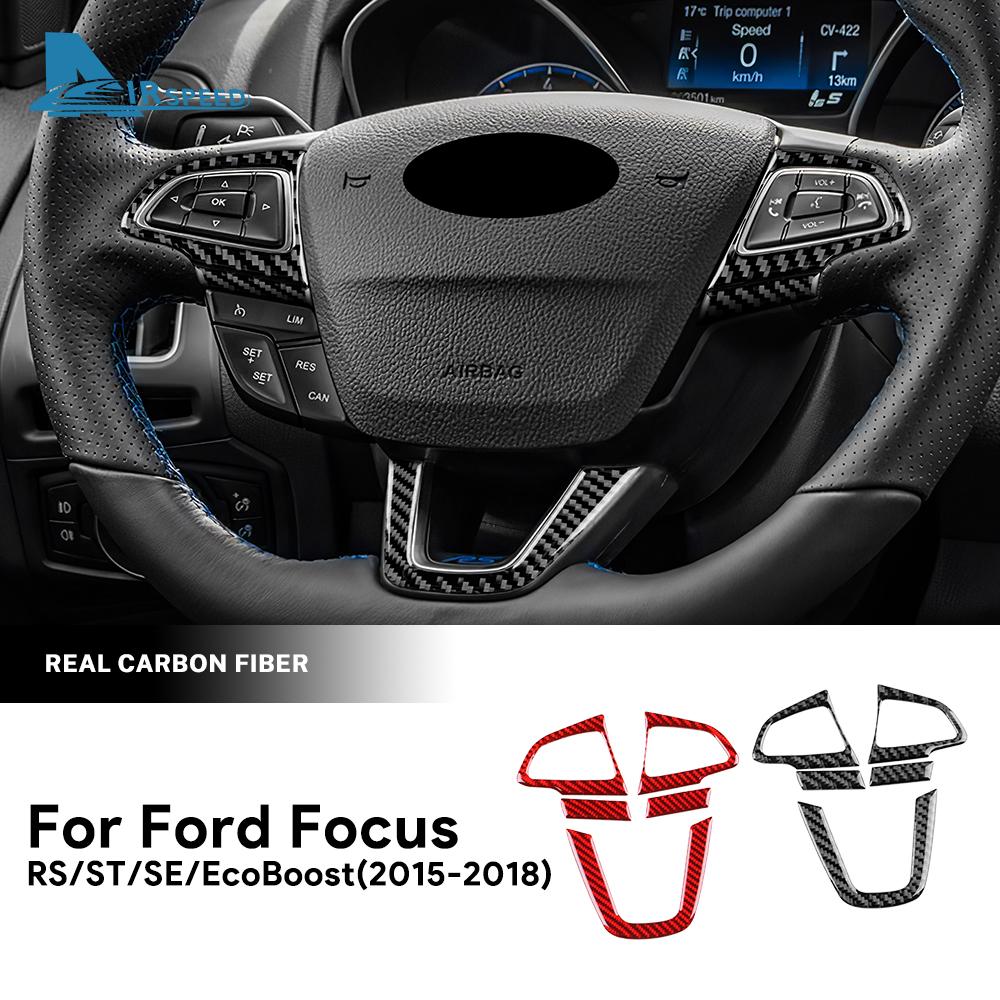 For Ford Focus SE Ecoboost 2015 2016 2017 2018 Real Soft Carbon Fiber Sticker LHD RHD Car Steering Wheel Button Frame Trim