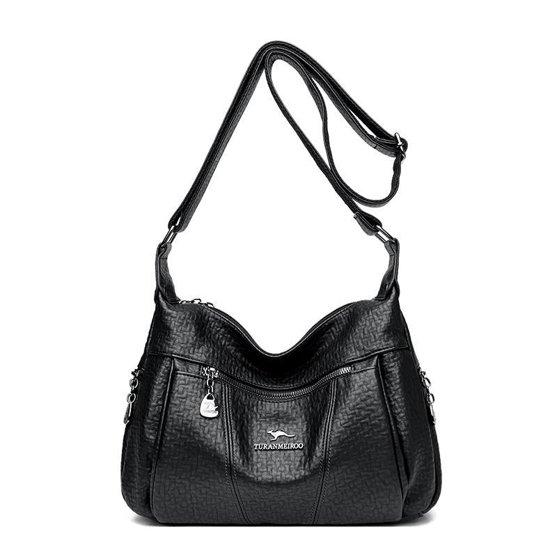 Women's Shoulder Bag Leather Versatile Double Layer Large Capacity Simplicity Retro High Quality Luxury Female's Crossbody Bags