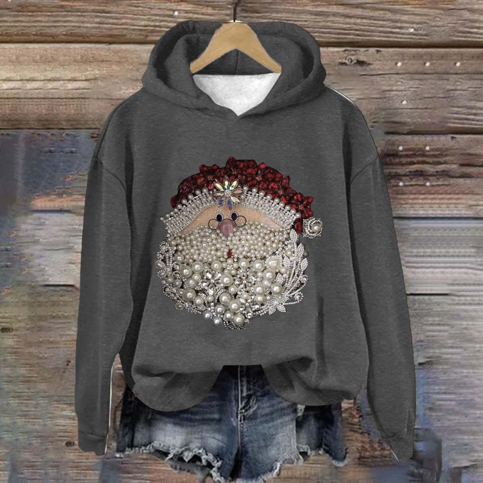 

Женская модная повседневная кофта с длинными рукавами и рождественским принтом, с капюшоном L