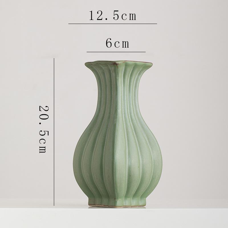 Nordic Ceramic Minimalist Retro Green Vase Ornaments, Home Dining Table, Living Room Decorationss Accessories, Floral Organ, 1Pc