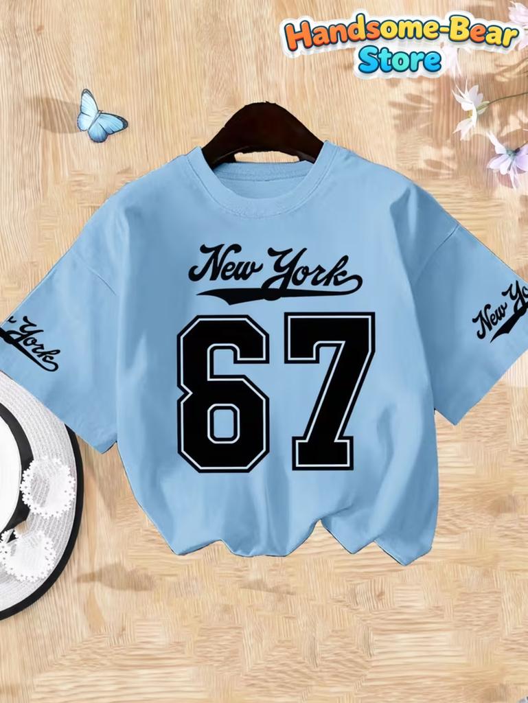 T-shirt Meme 67 pour Enfants Drôle Impression Numérique 3D Numéro 67 Maillot de Football T-shirt Style Maillot Lâche Mode Vêtements pour Enfants