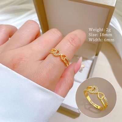 Real Gold Electroplating Heart-To-Heart Print, Women'S Fashion Micro-Inlaid Light Luxury Ring, Index Finger Ring, The Same Cold Wind