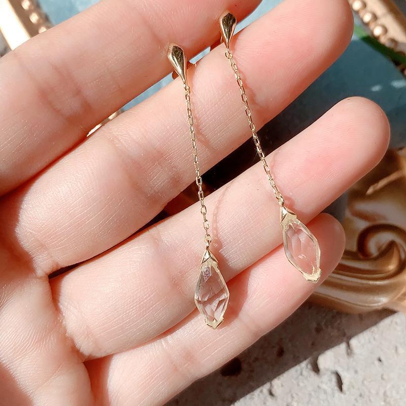 New Design Diamond White Crystal Water Drop Women'S Long Earrings Elegant Charm Exquisite Light Luxury Jewelry
