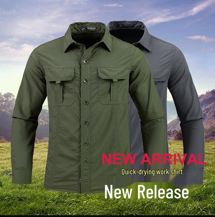 Quick-Dry Casual Long Sleeve Work Shirt - Solid Color, Lightweight Outdoor Top