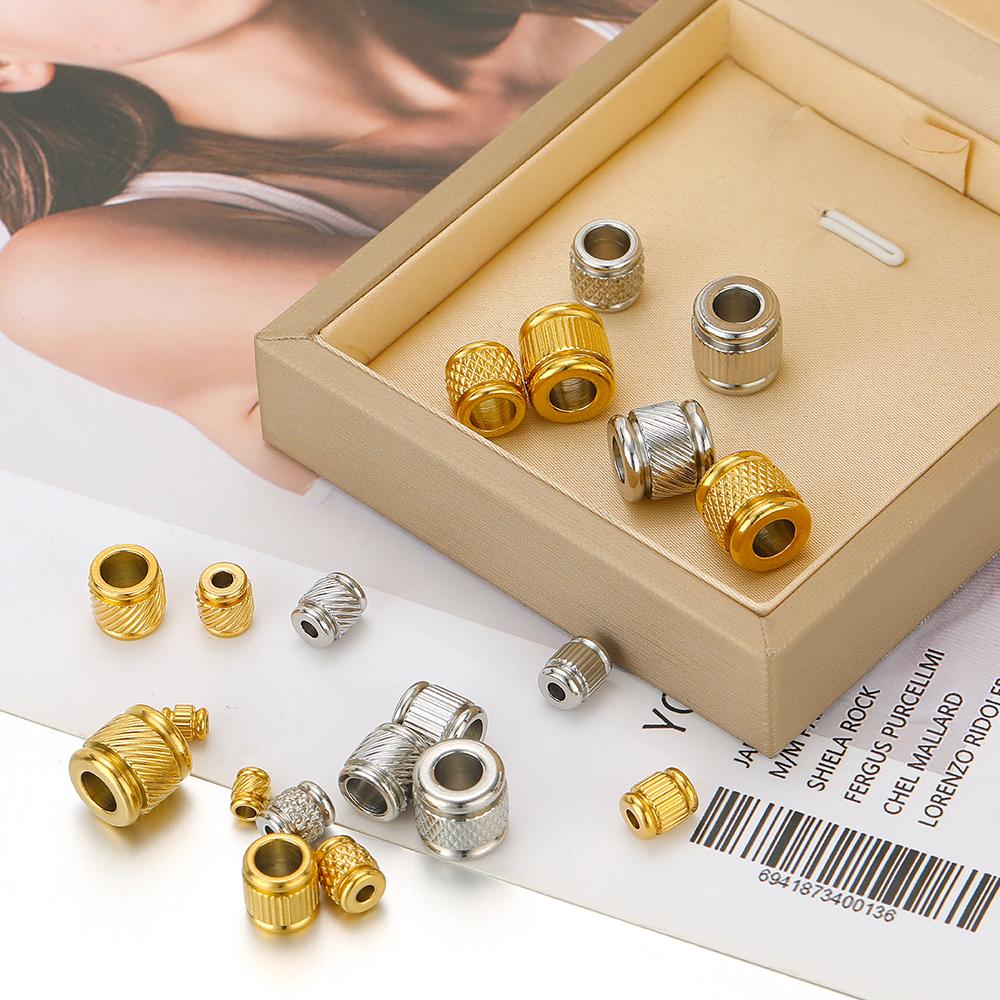 20pcs Stainless Steel Big Hole Loose Beads Gold Texture Spacer Beads for DIY Jewelry Making Necklace Findings Bracelet Supplies