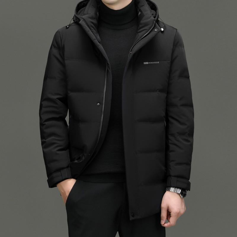Mens Detachable Hooded Down Jacket Winter Short Warm Coat Middle-Aged Men Casual Daily Wear