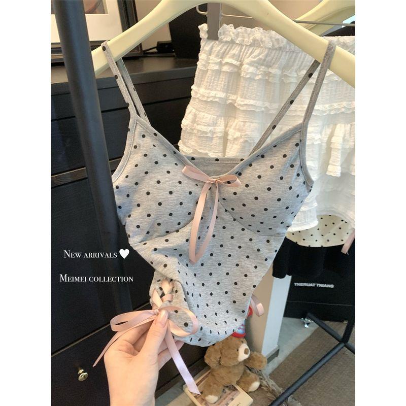 Pure Desire Style Sweet Sexy Gray Polka Dot Camisole Women's Clothing Short Summer Silm Outwear Inner Match Sleeveless Tops