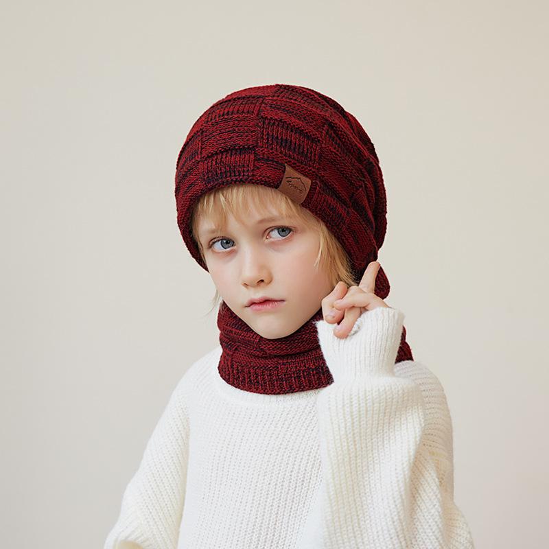 Winter Kids Keep Warm Beanie Scarf Sets 2 Pieces Hats For Boys Girls Outdoor Windproof Fleece Lining Stripe Knit Cap Children